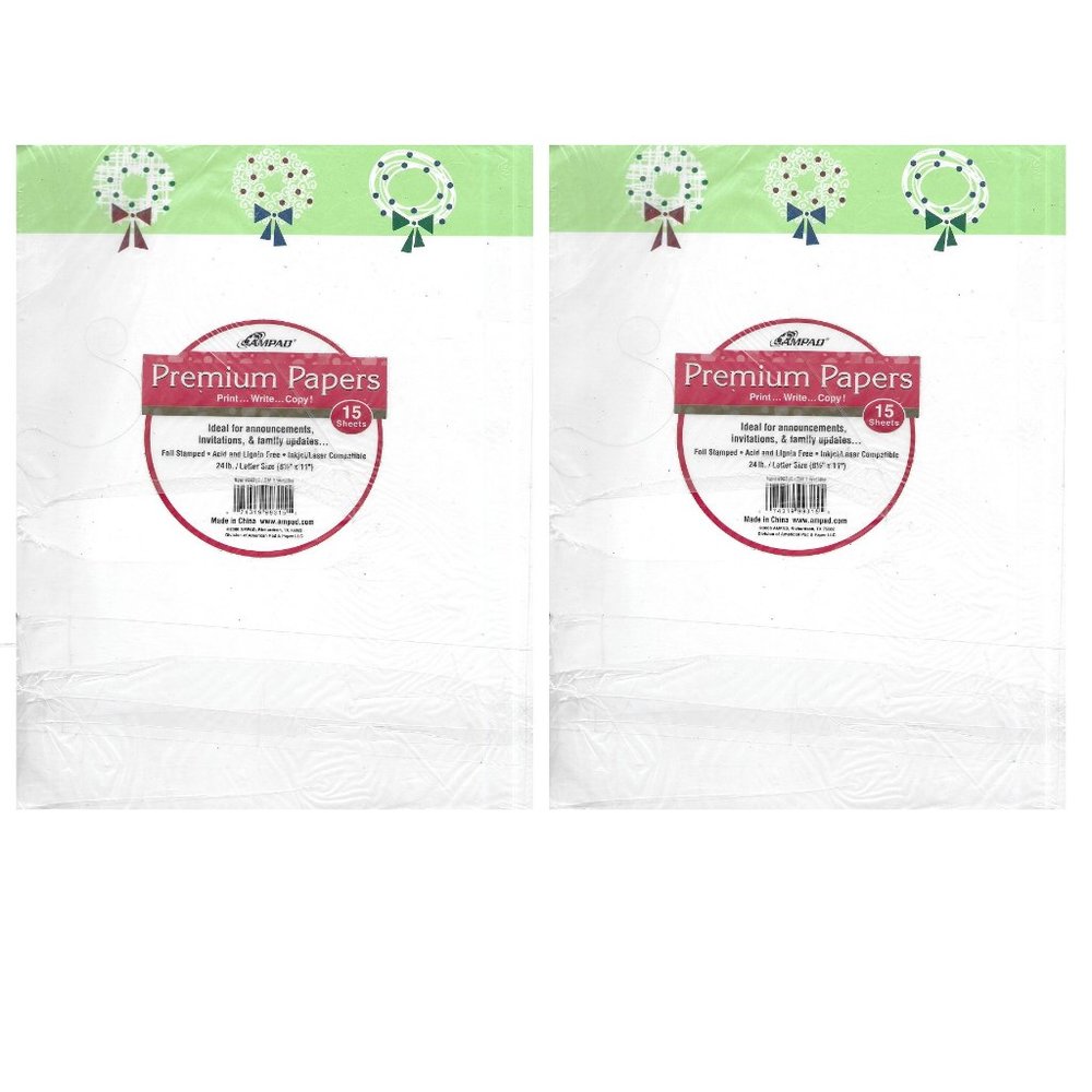 Ampad Premium Papers Christmas Wreaths Stationary 2-Pack (15 page per pack)